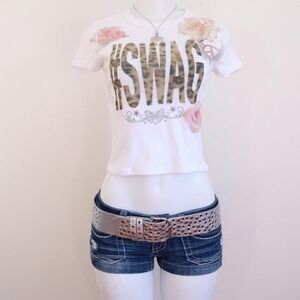 y2k swag leopard floral baby tee white graphic top